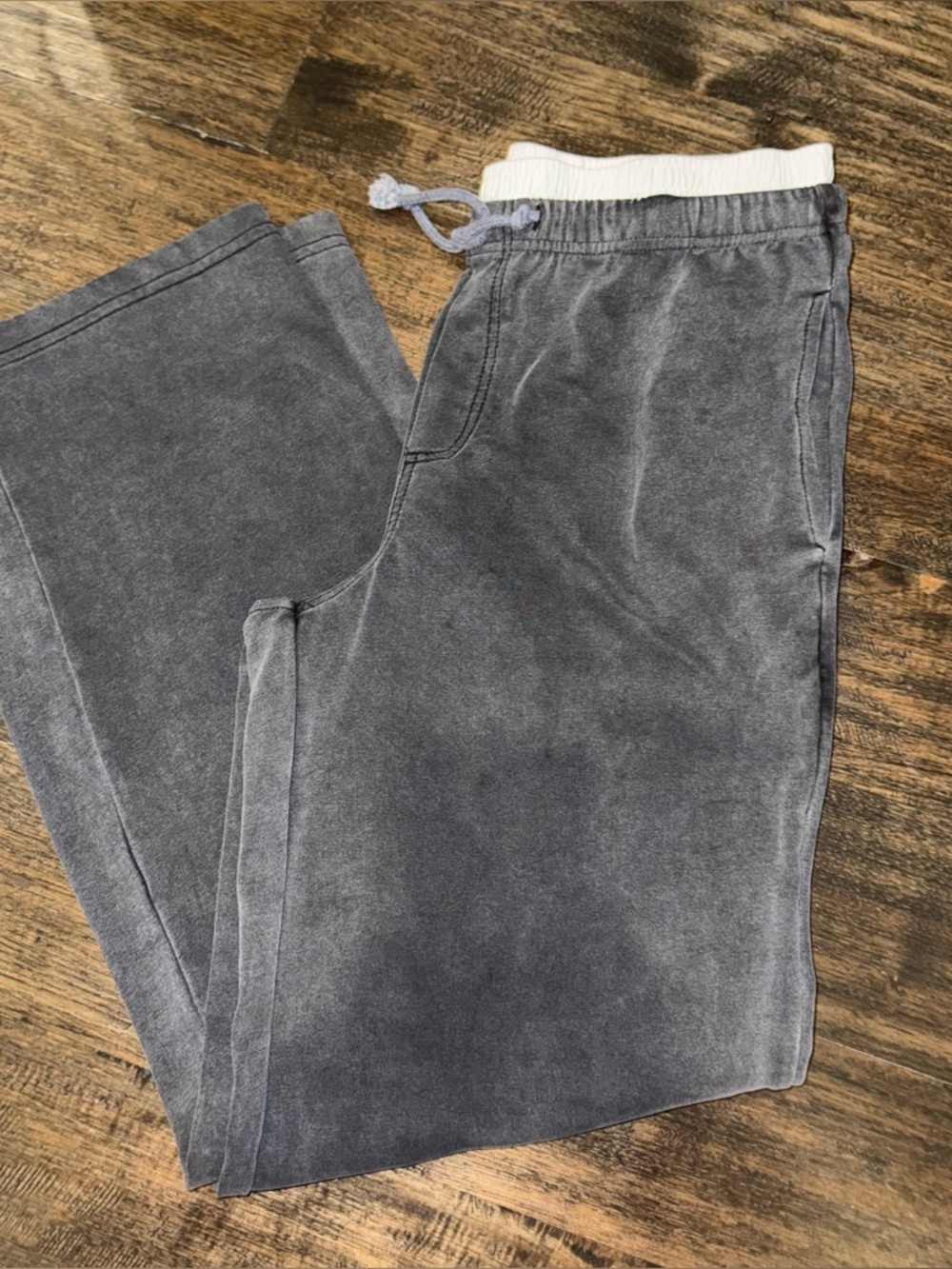 So Me Gray Wide Leg Pants with White Waistband